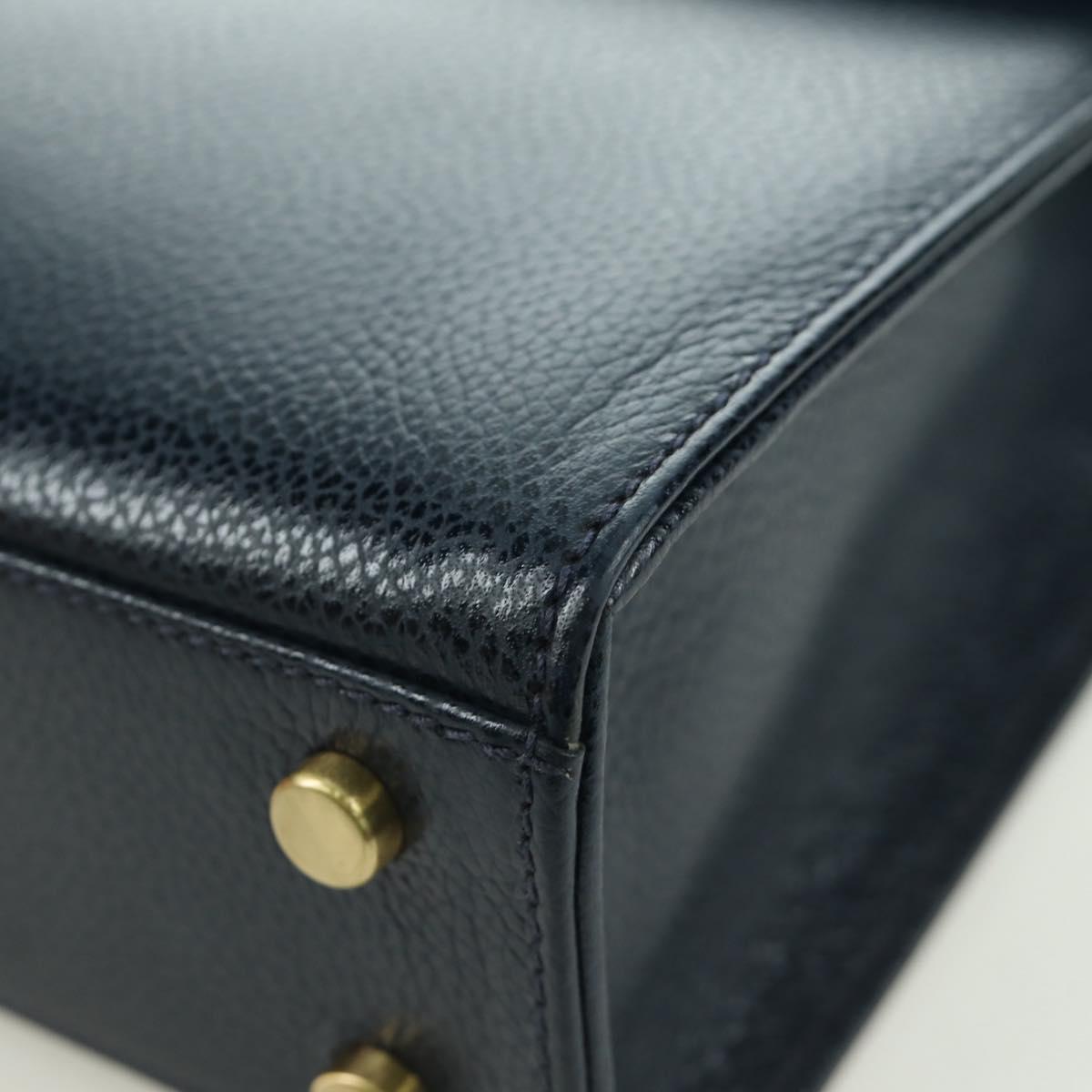 Coach Hand Bag Leather 2way Navy Gold Auth BAZ689A