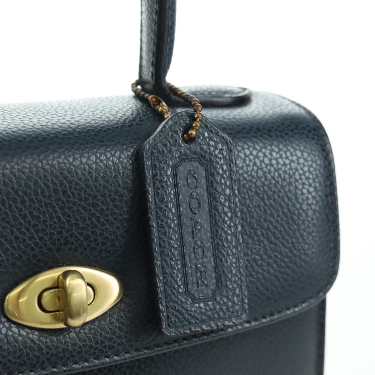 Coach Hand Bag Leather 2way Navy Gold Auth BAZ689A