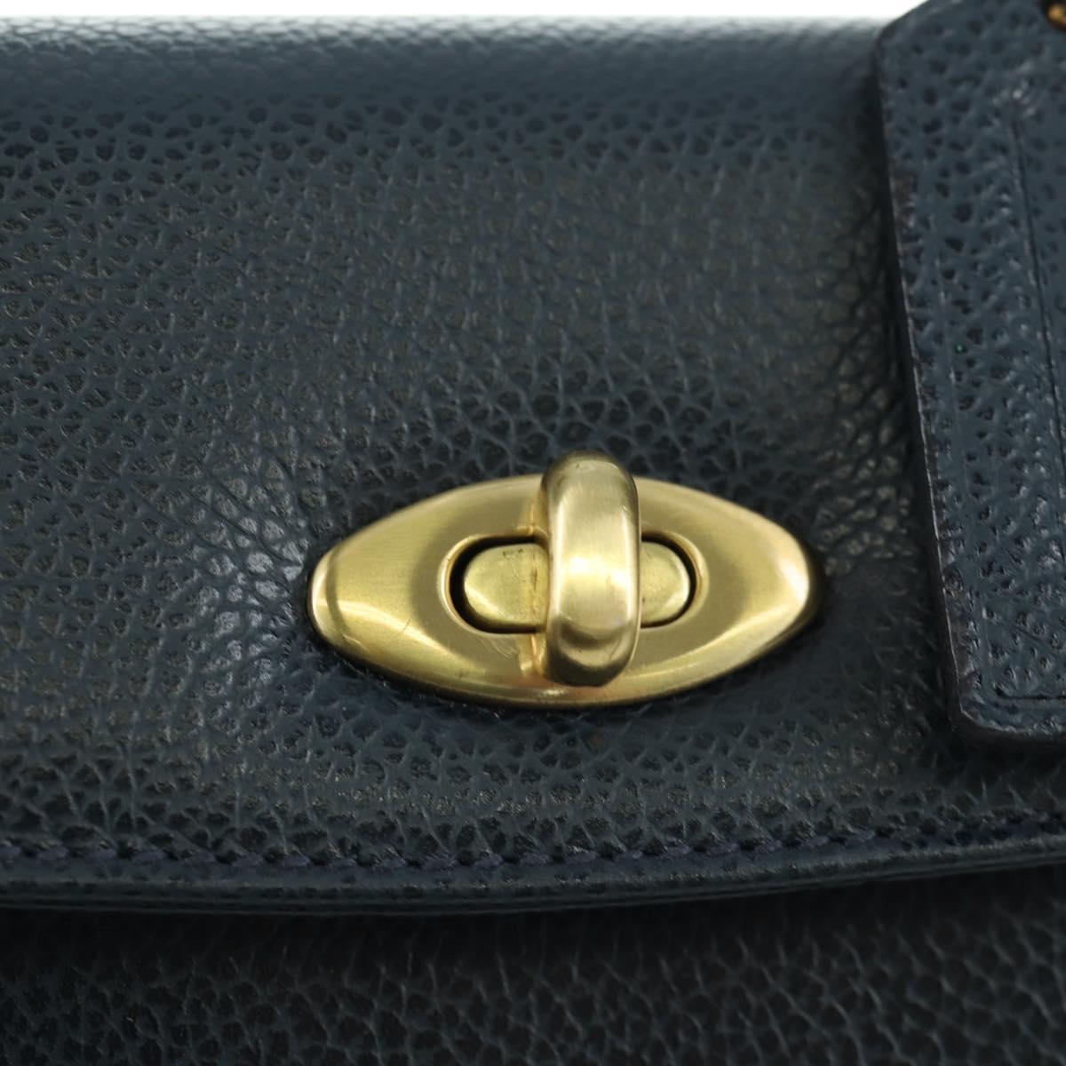 Coach Hand Bag Leather 2way Navy Gold Auth BAZ689A