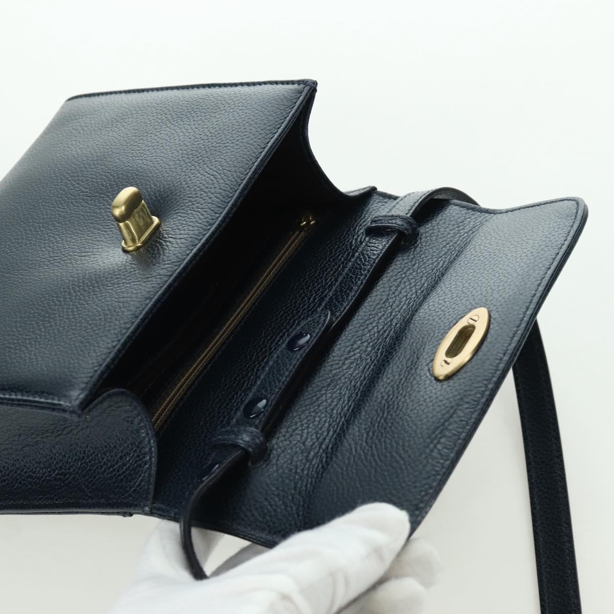Coach Hand Bag Leather 2way Navy Gold Auth BAZ689A