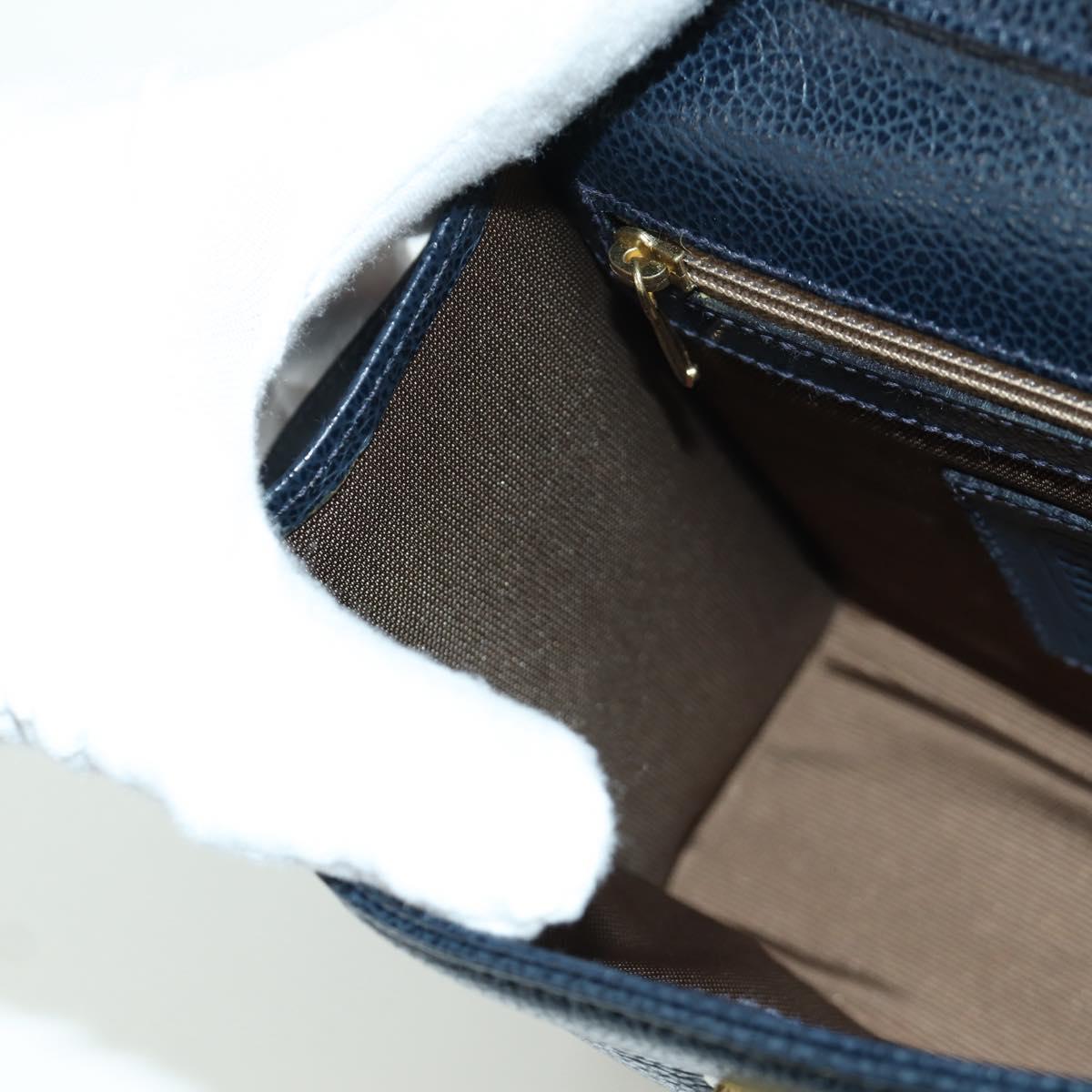 Coach Hand Bag Leather 2way Navy Gold Auth BAZ689A