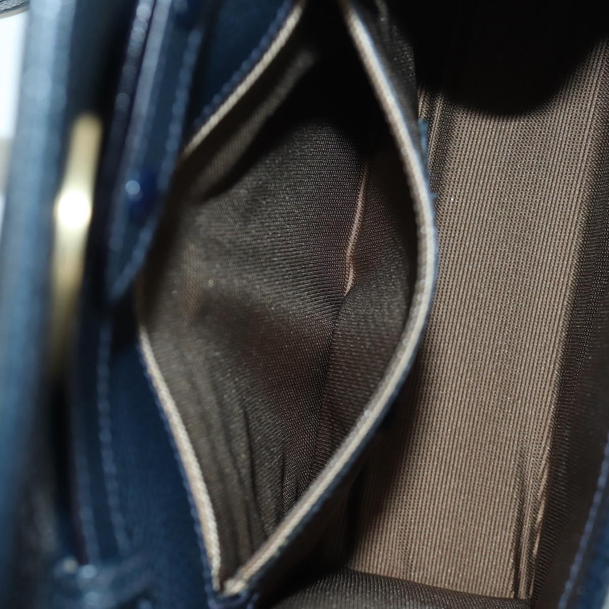 Coach Hand Bag Leather 2way Navy Gold Auth BAZ689A