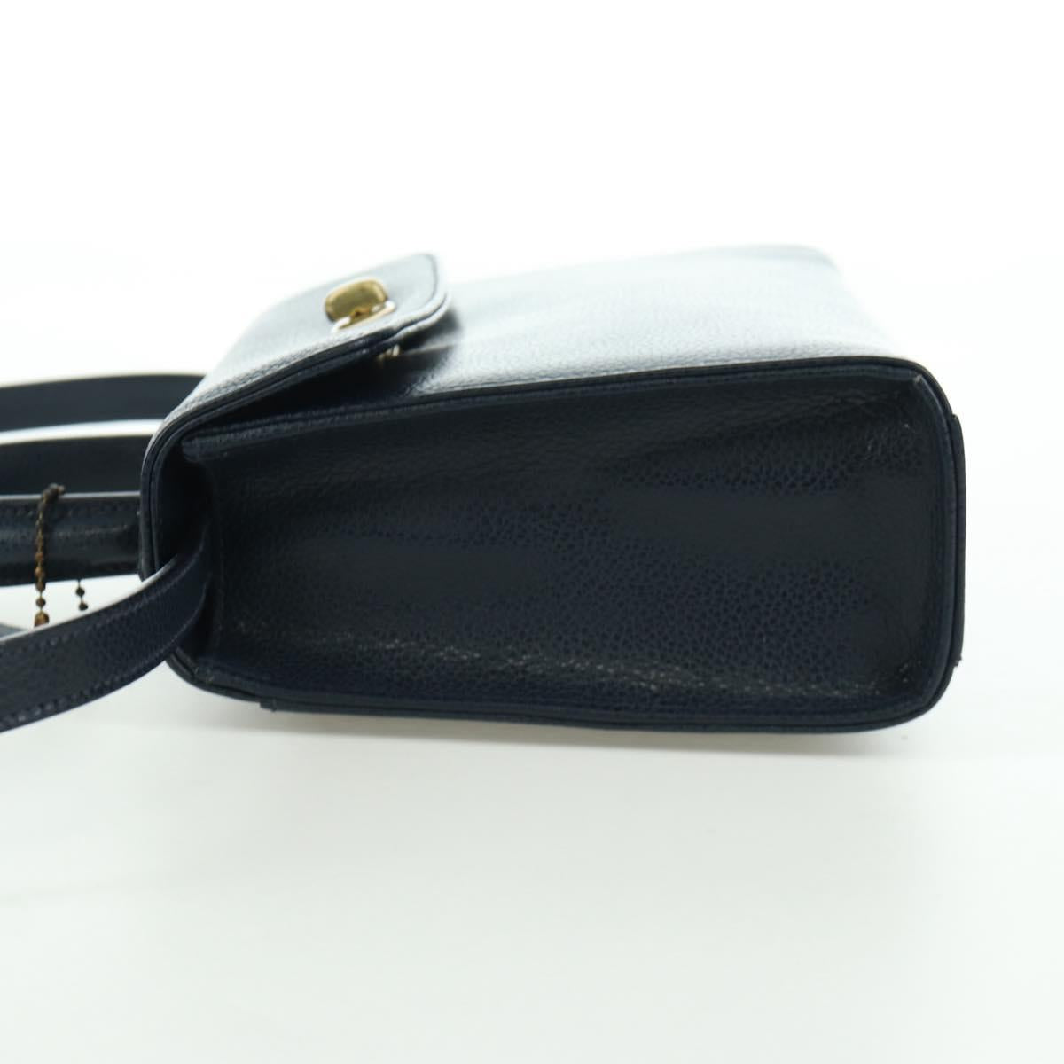 Coach Hand Bag Leather 2way Navy Gold Auth BAZ689A