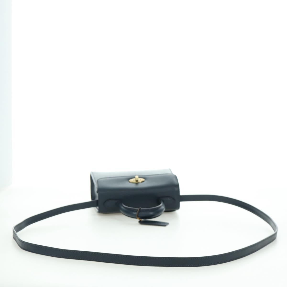 Coach Hand Bag Leather 2way Navy Gold Auth BAZ689A