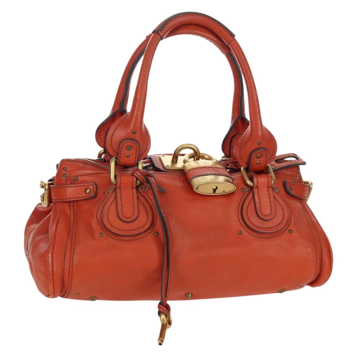 Chloe Paddington Hand Bag Leather Orange Silver gold Auth BAZ691V