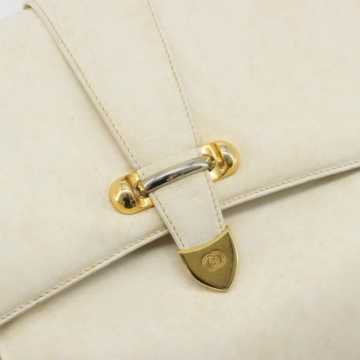 GUCCI Shoulder Bag Leather White Gold Auth BAZ692