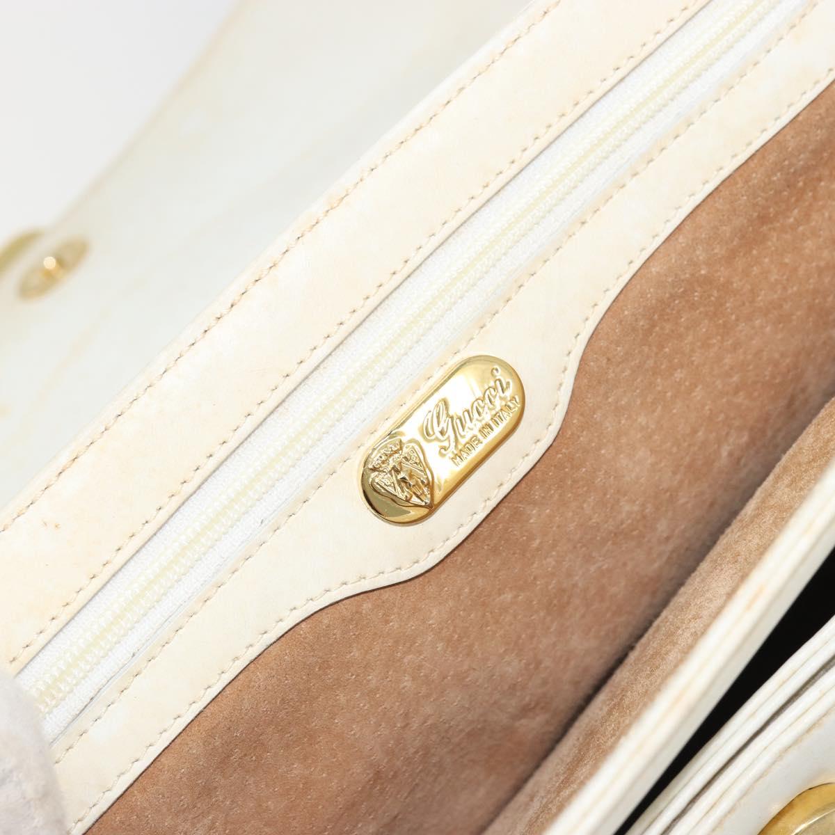 GUCCI Shoulder Bag Leather White Gold Auth BAZ692