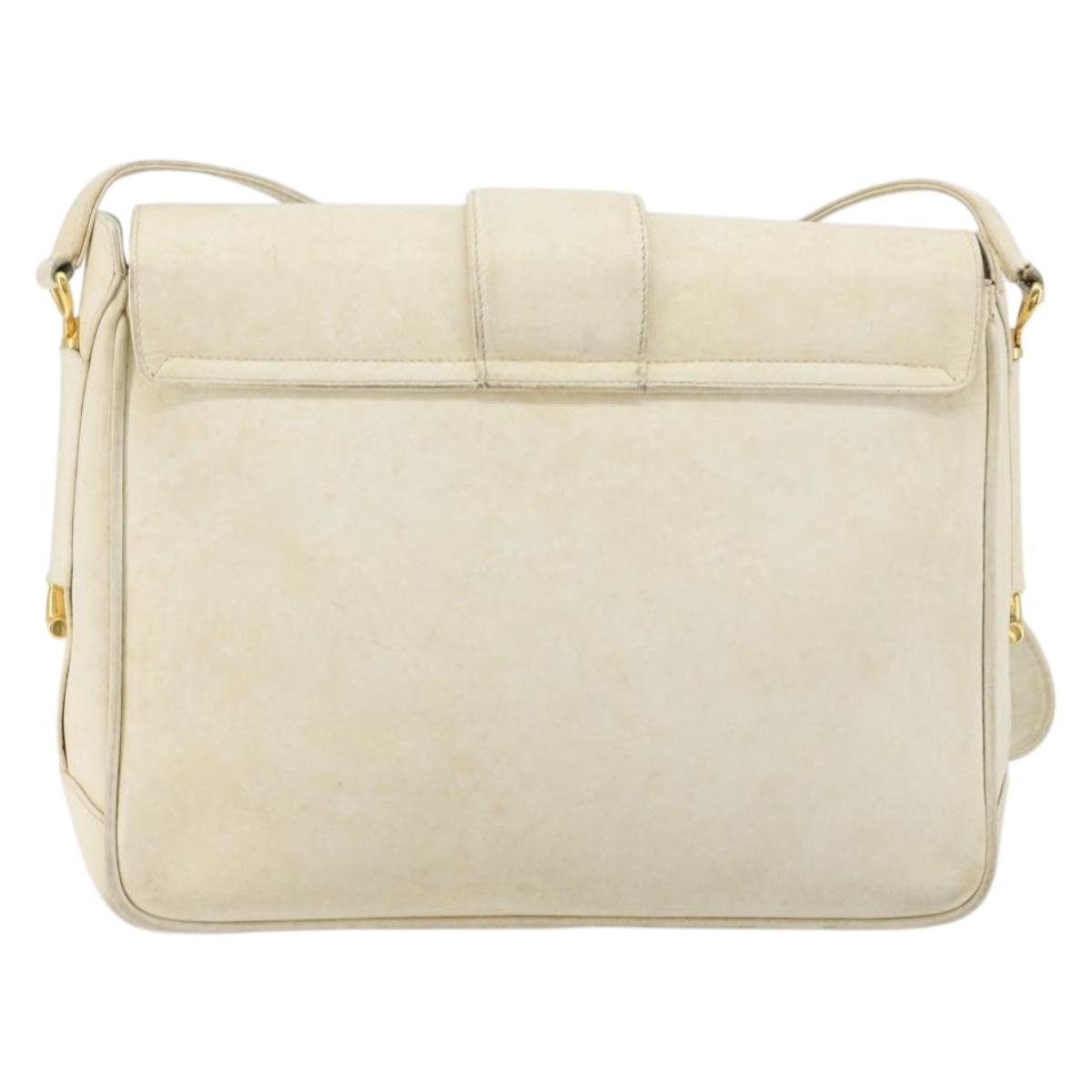 GUCCI Shoulder Bag Leather White Gold Auth BAZ692