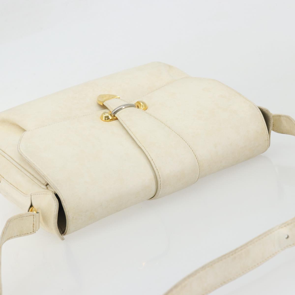 GUCCI Shoulder Bag Leather White Gold Auth BAZ692