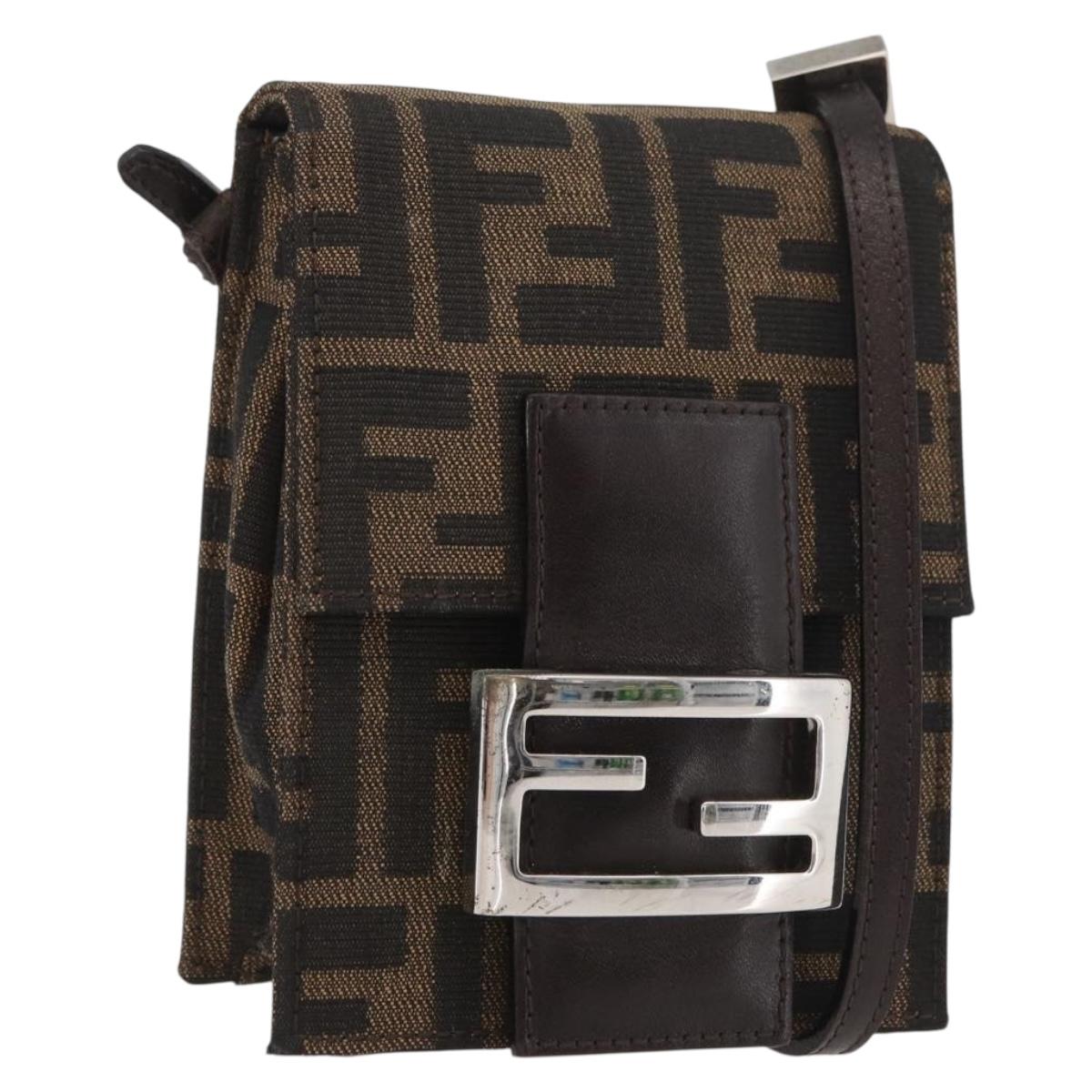 FENDI Zucca Canvas Mamma Baguette Shoulder Bag Black Brown Auth BAZ699V