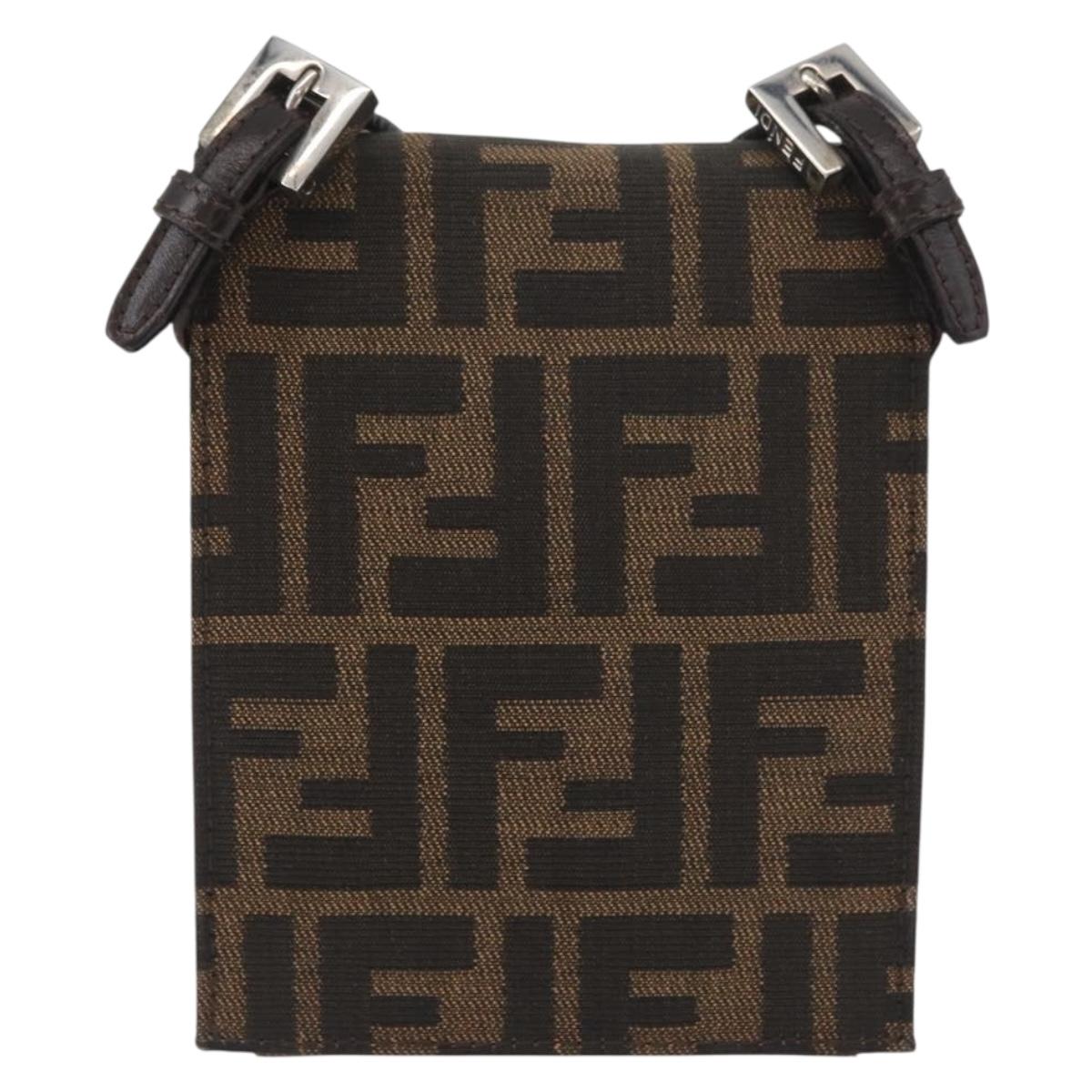 FENDI Zucca Canvas Mamma Baguette Shoulder Bag Black Brown Auth BAZ699V
