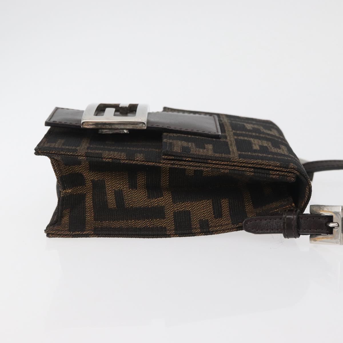 FENDI Zucca Canvas Mamma Baguette Shoulder Bag Black Brown Auth BAZ699V