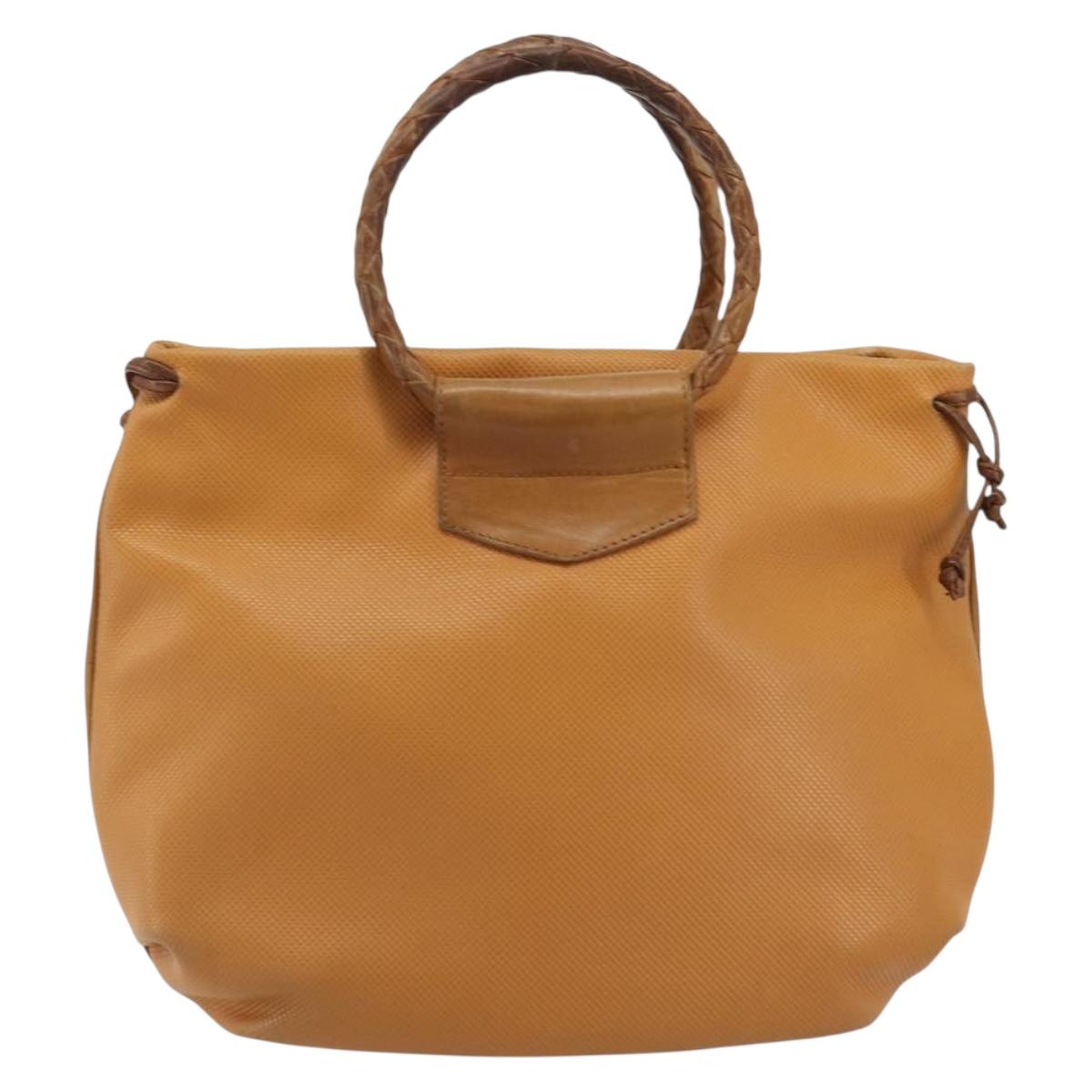 BOTTEGA VENETA Hand Bag PVC Canvas Beige Gold Auth BAZ703