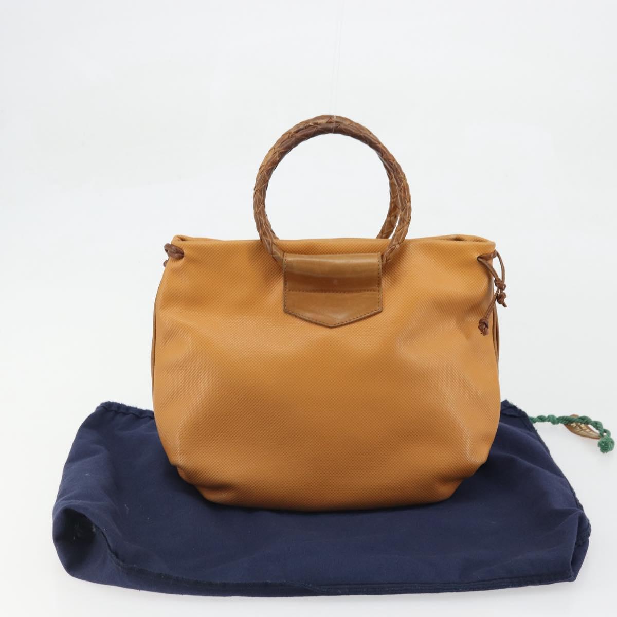 BOTTEGA VENETA Hand Bag PVC Canvas Beige Gold Auth BAZ703
