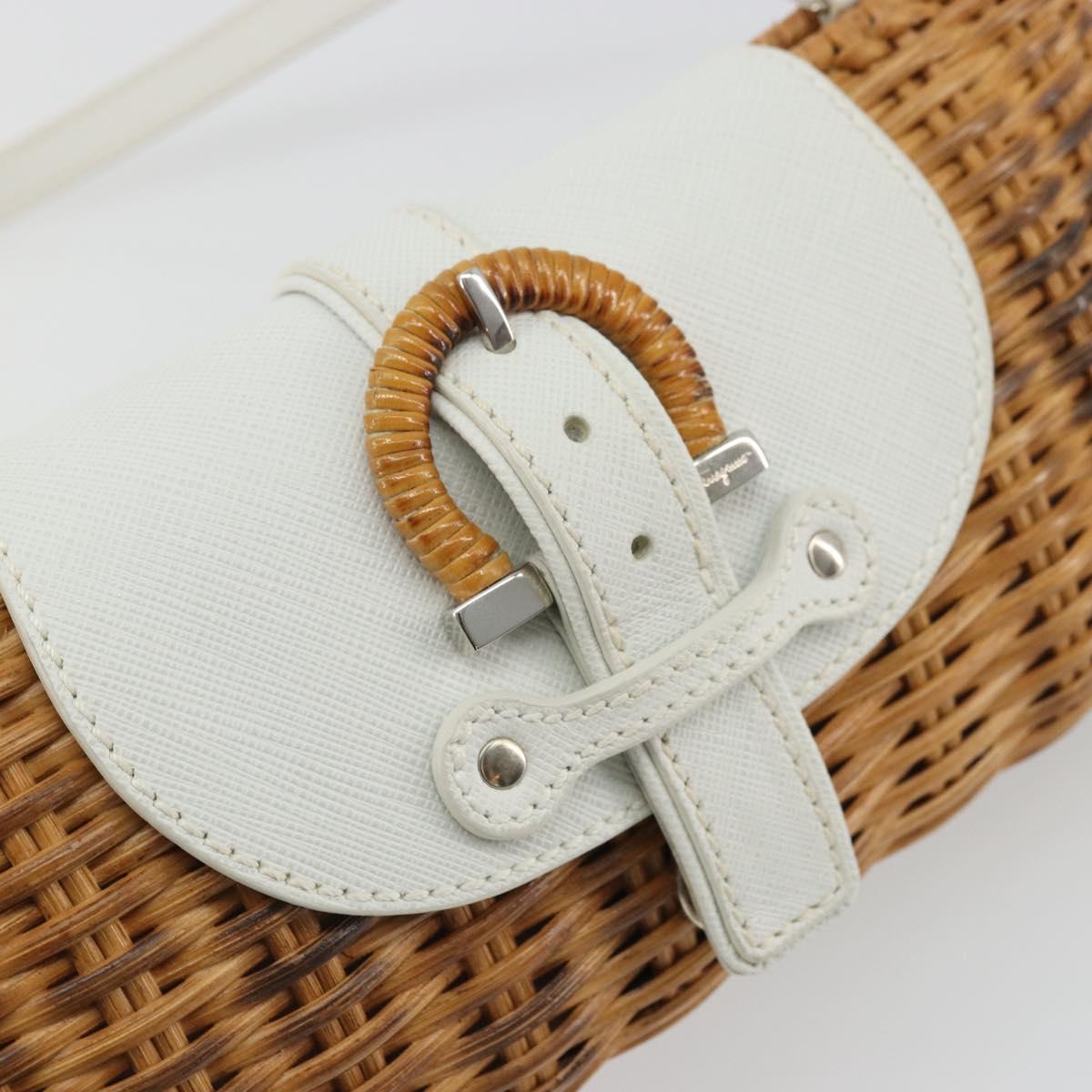 Salvatore Ferragamo Gancini Accessory Pouch Rattan Beige White Auth BAZ704A
