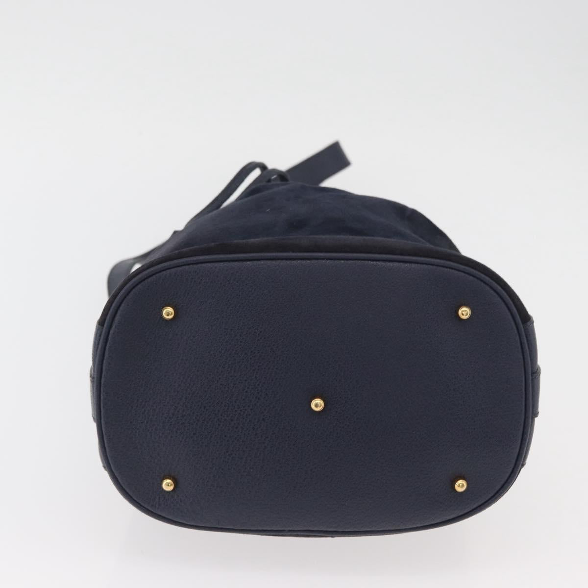 GUCCI Bamboo Horsebit Shoulder Bag Suede 2way Navy Gold Auth BAZ706