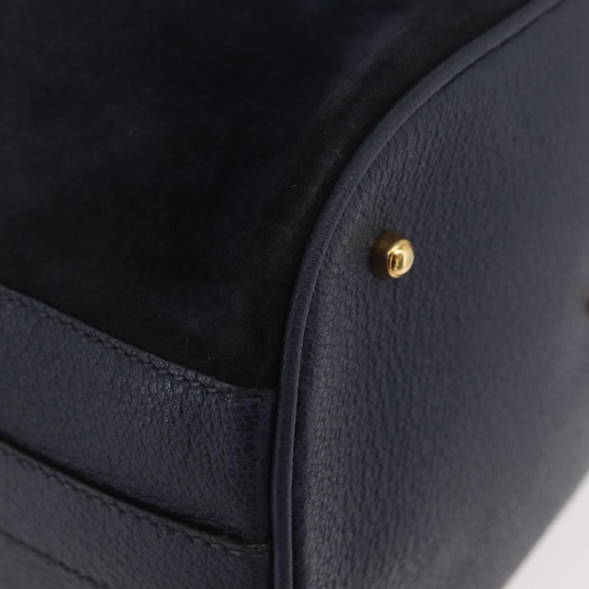 GUCCI Bamboo Horsebit Shoulder Bag Suede 2way Navy Gold Auth BAZ706