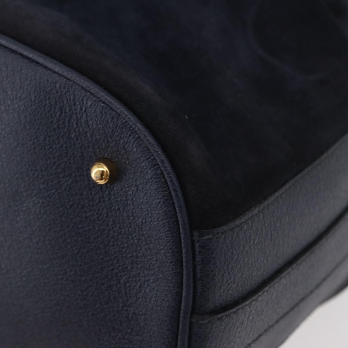 GUCCI Bamboo Horsebit Shoulder Bag Suede 2way Navy Gold Auth BAZ706