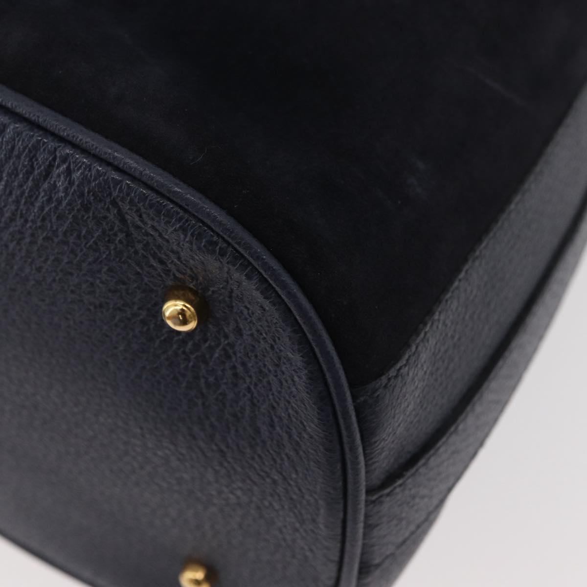 GUCCI Bamboo Horsebit Shoulder Bag Suede 2way Navy Gold Auth BAZ706