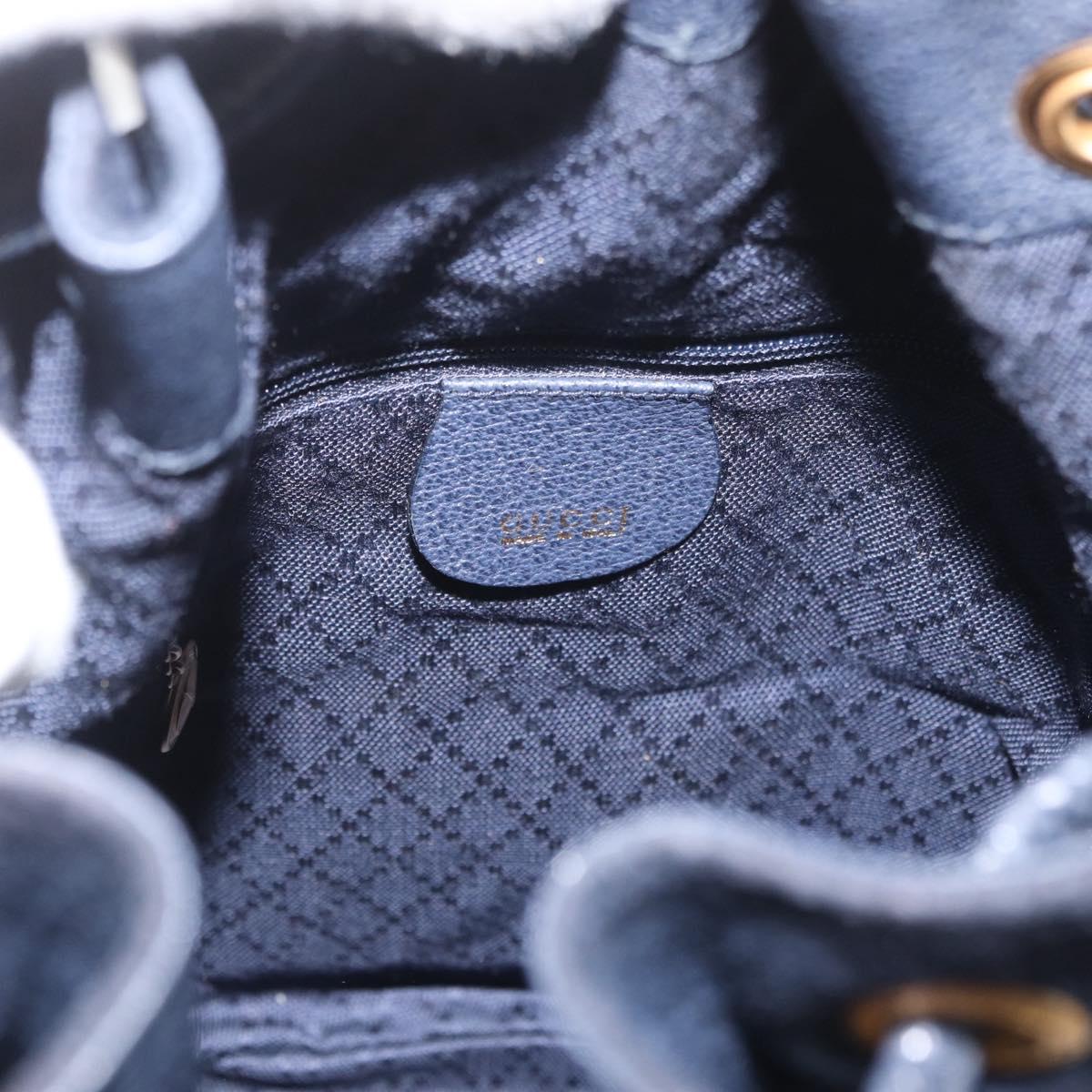GUCCI Bamboo Horsebit Shoulder Bag Suede 2way Navy Gold Auth BAZ706