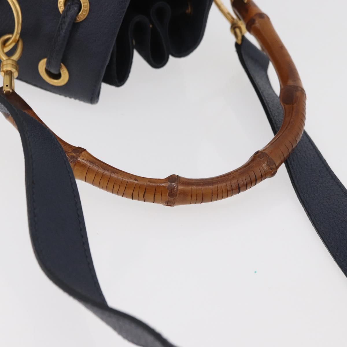 GUCCI Bamboo Horsebit Shoulder Bag Suede 2way Navy Gold Auth BAZ706
