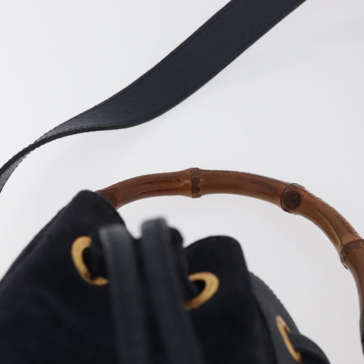 GUCCI Bamboo Horsebit Shoulder Bag Suede 2way Navy Gold Auth BAZ706
