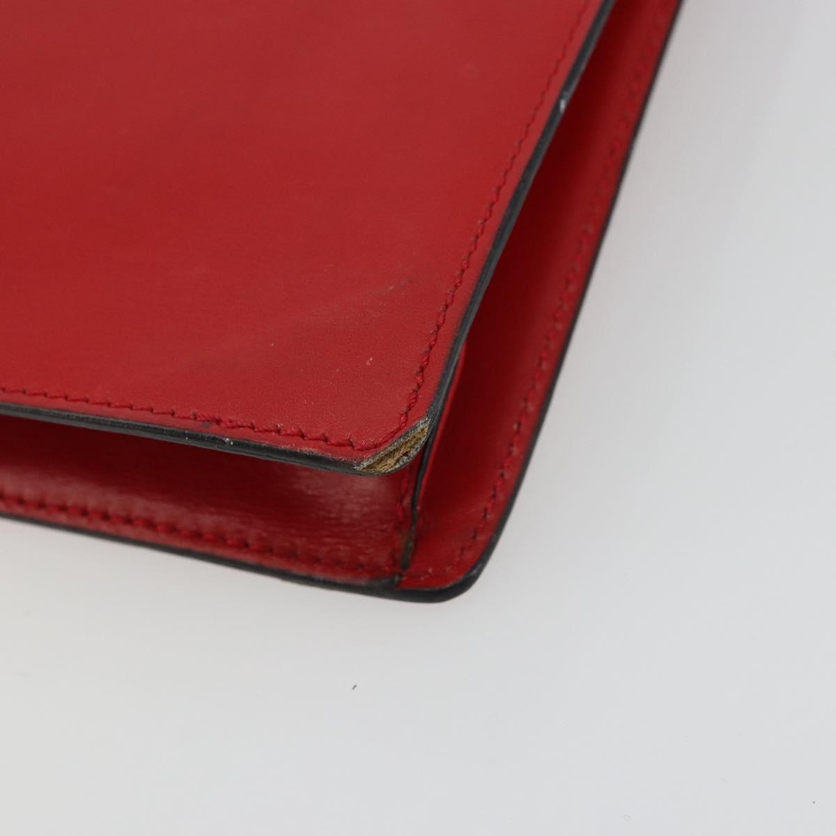 CELINE Medallion Hand Bag Leather Red Gold Auth BAZ711A