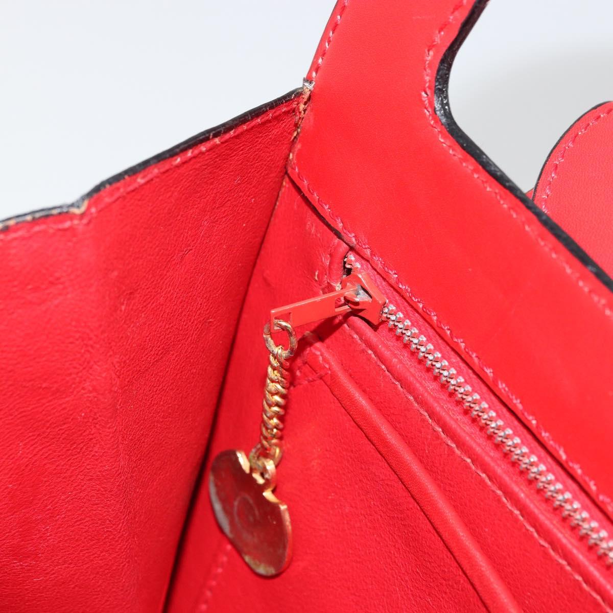 CELINE Medallion Hand Bag Leather Red Gold Auth BAZ711A