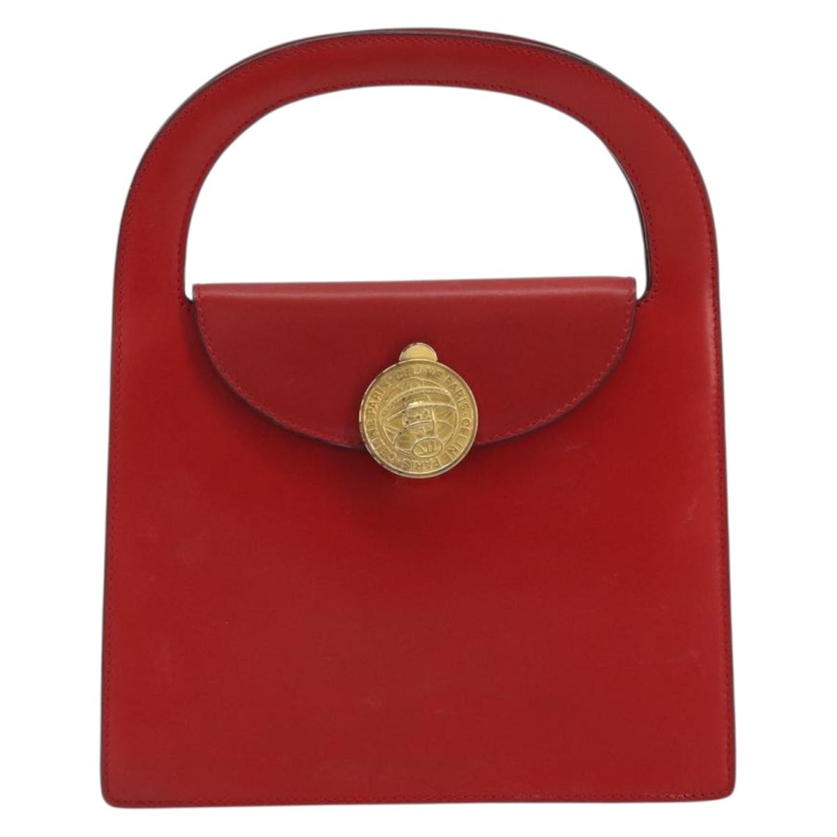 CELINE Medallion Hand Bag Leather Red Gold Auth BAZ711A