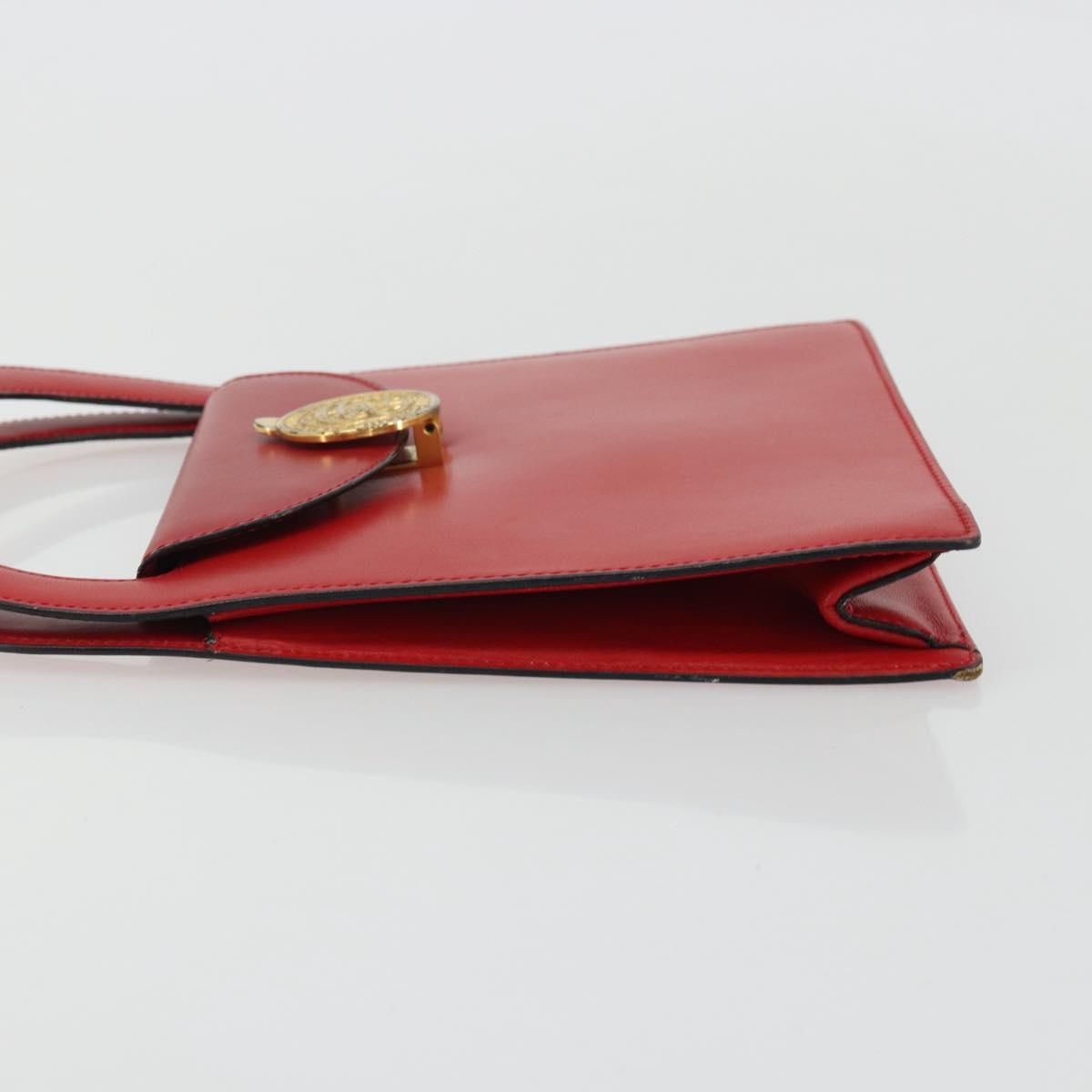 CELINE Medallion Hand Bag Leather Red Gold Auth BAZ711A