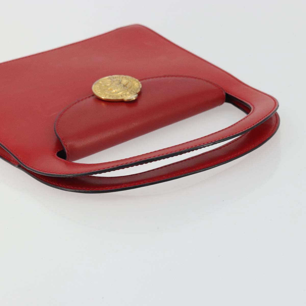 CELINE Medallion Hand Bag Leather Red Gold Auth BAZ711A