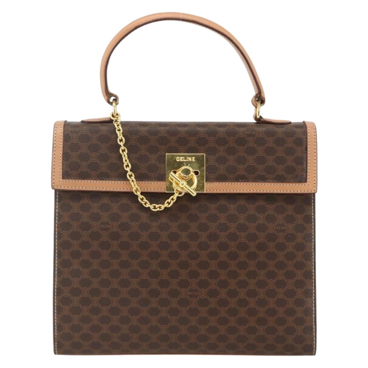 CELINE Macadam Canvas Hand Bag PVC Leather Brown Gold Auth BAZ721A