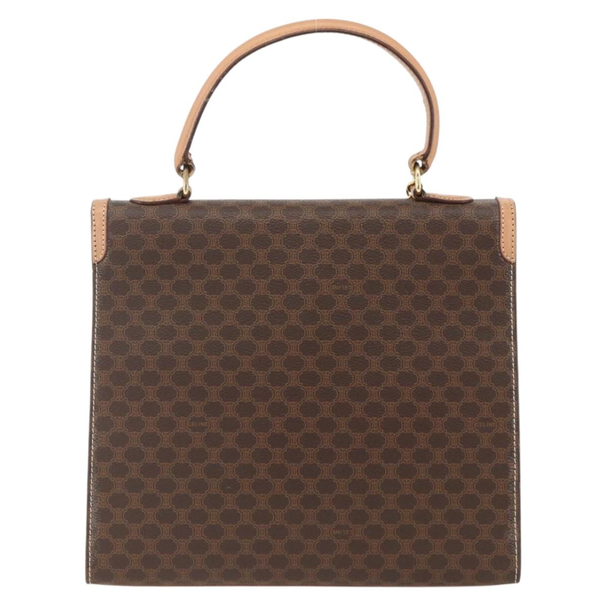 CELINE Macadam Canvas Hand Bag PVC Leather Brown Gold Auth BAZ721A