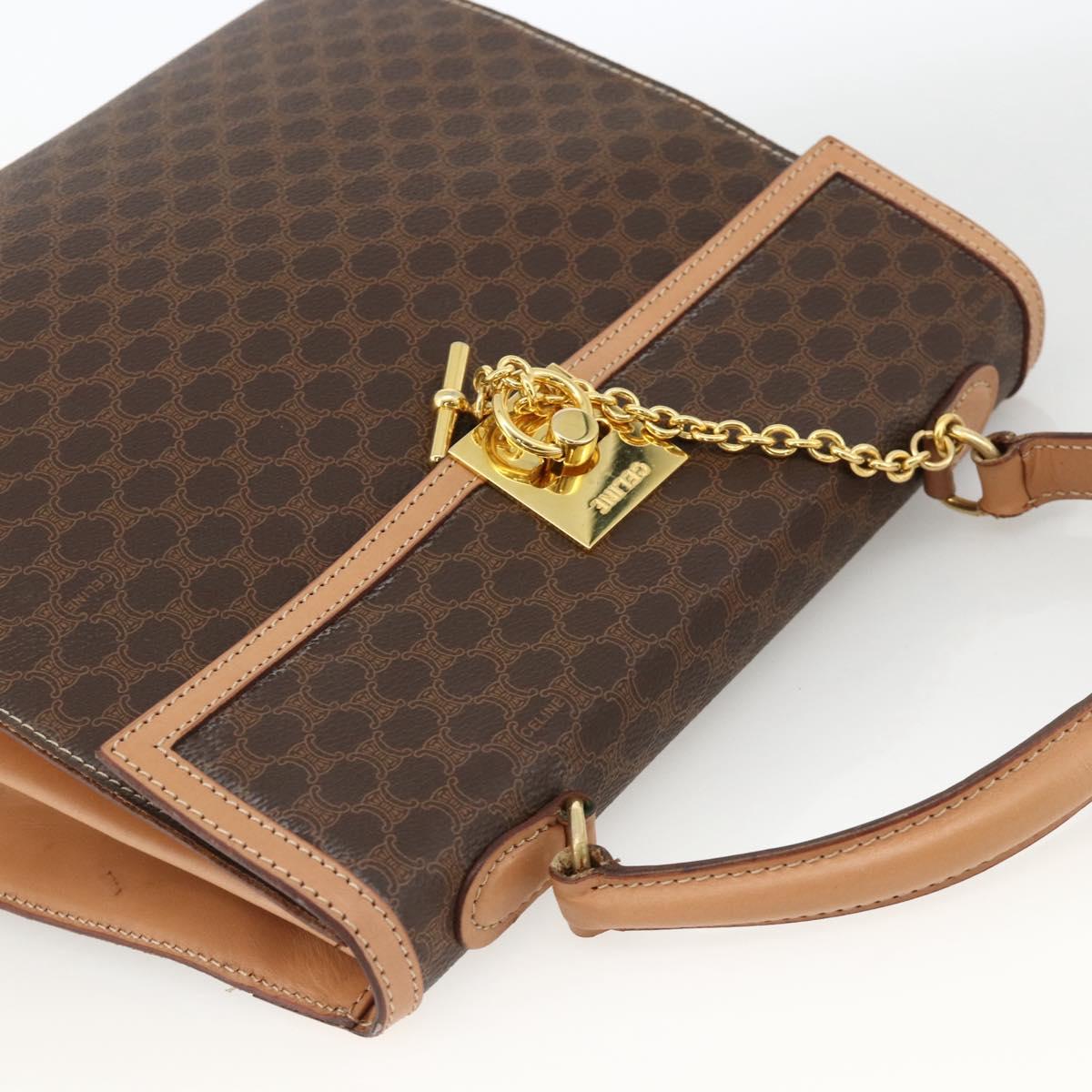 CELINE Macadam Canvas Hand Bag PVC Leather Brown Gold Auth BAZ721A