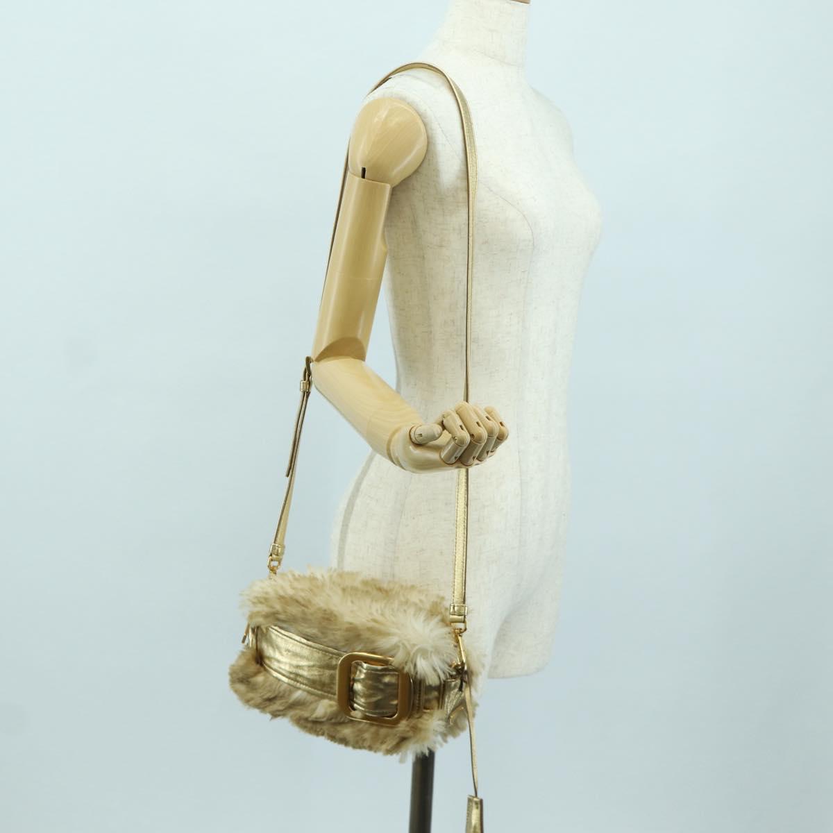 PRADA Shoulder Bag fur Beige Gold Auth BAZ731SM
