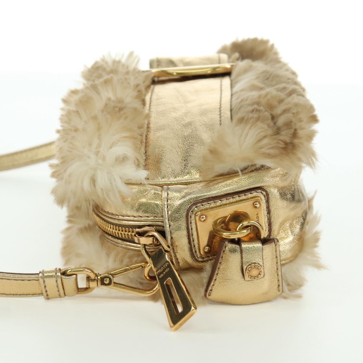PRADA Shoulder Bag fur Beige Gold Auth BAZ731SM
