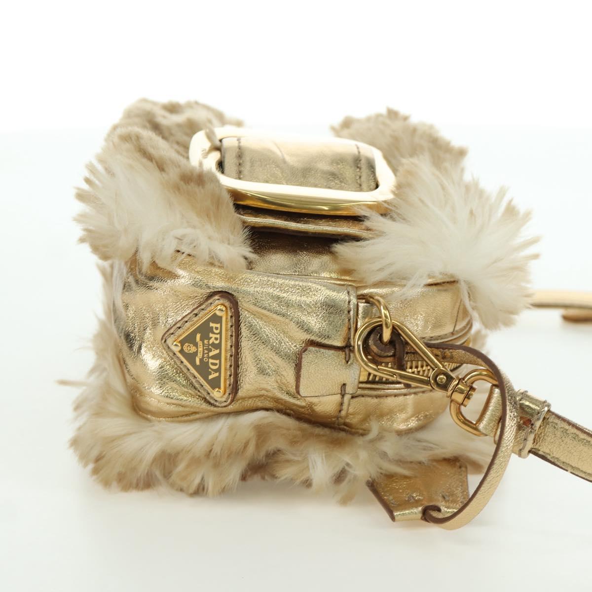 PRADA Shoulder Bag fur Beige Gold Auth BAZ731SM