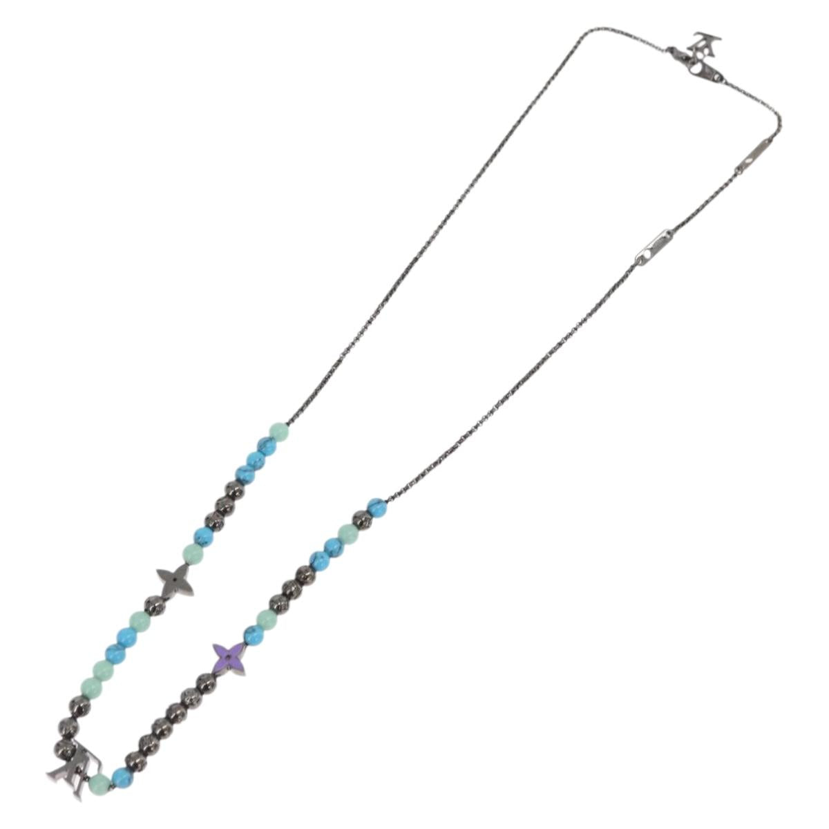 LOUIS VUITTON Collier LV Beads Necklace metal Turquoise Blue M00313 Auth BAZ738M