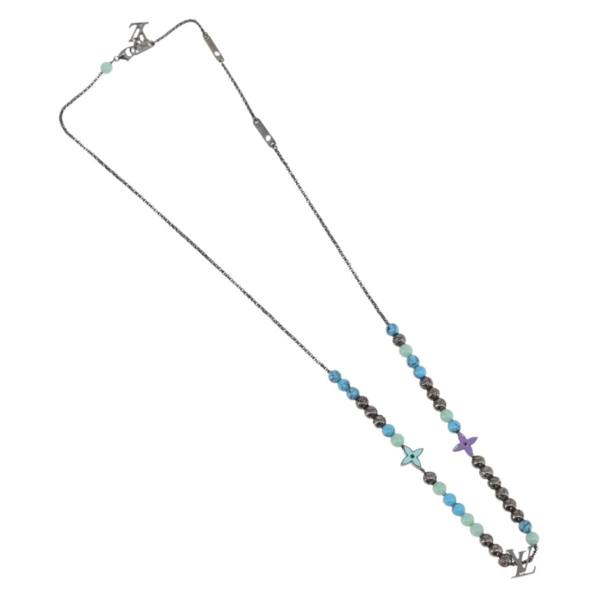 LOUIS VUITTON Collier LV Beads Necklace metal Turquoise Blue M00313 Auth BAZ738M