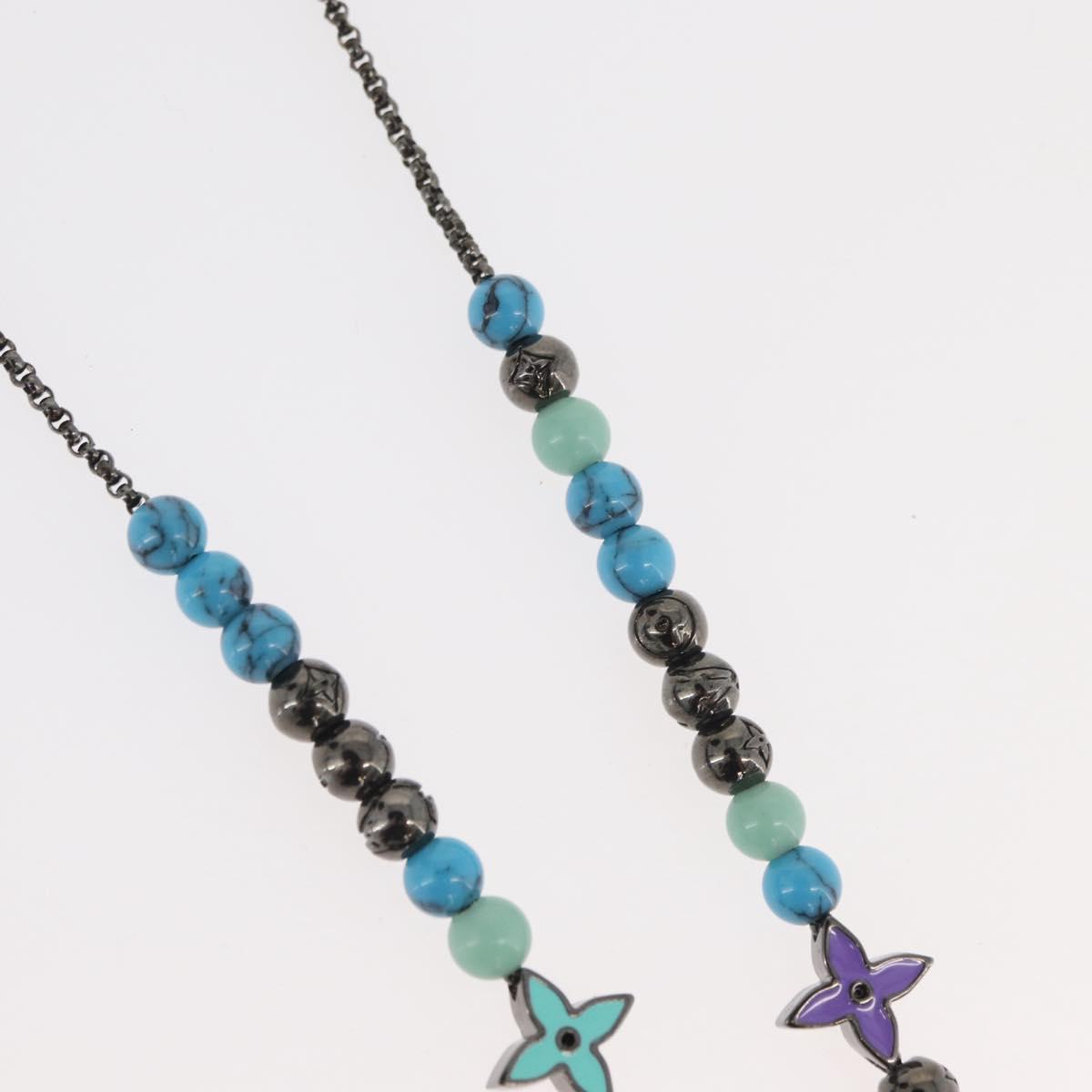 LOUIS VUITTON Collier LV Beads Necklace metal Turquoise Blue M00313 Auth BAZ738M
