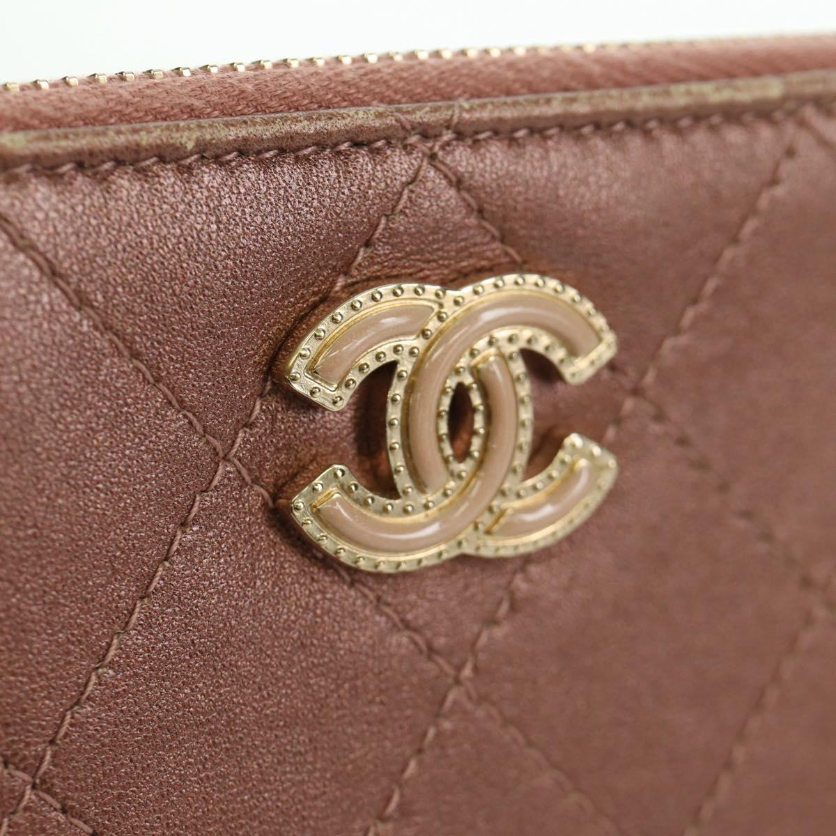 CHANEL Matelasse Chain Wallet Shoulder Bag Leather Pink Gold CC Auth BAZ741V