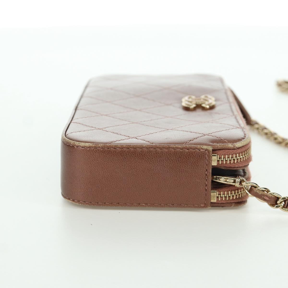 CHANEL Matelasse Chain Wallet Shoulder Bag Leather Pink Gold CC Auth BAZ741V