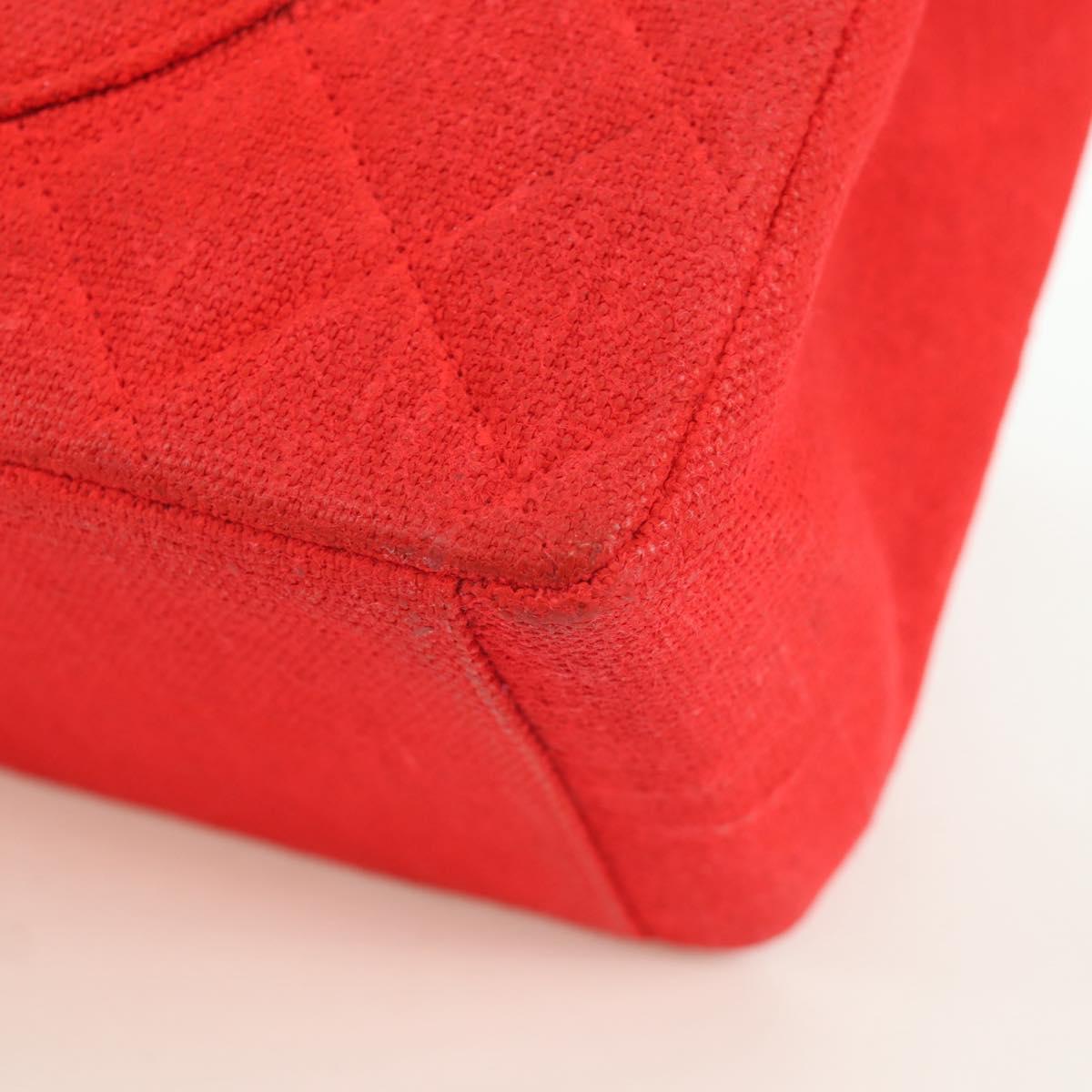 CHANEL Big Matelasse 35 Chain Shoulder Bag Canvas Gold Red CC Auth BAZ742V