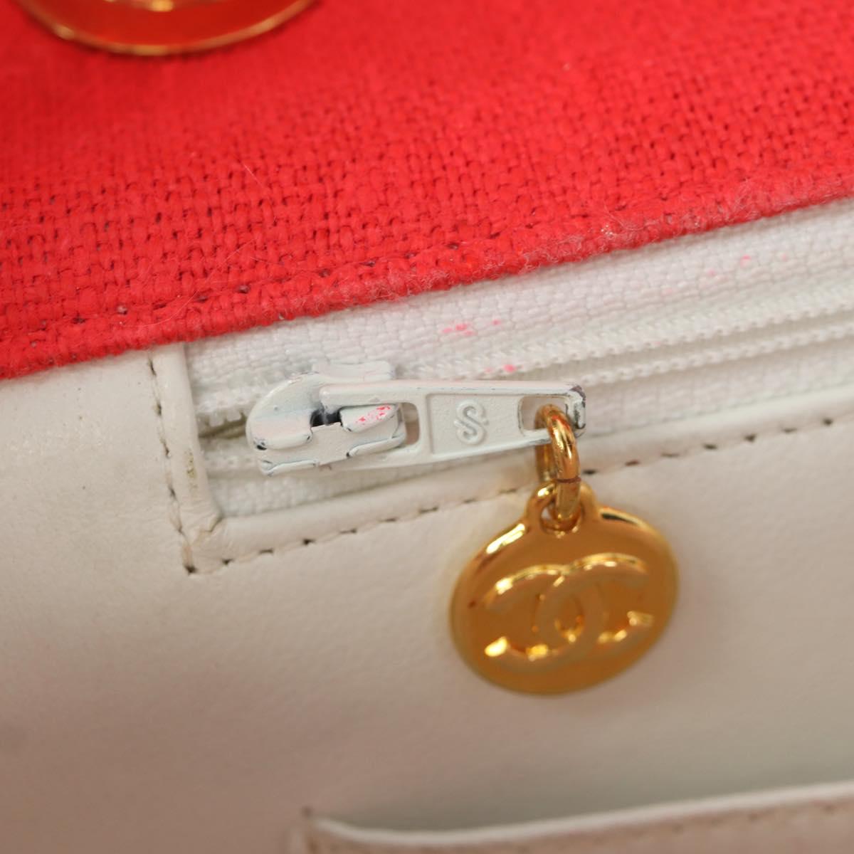 CHANEL Big Matelasse 35 Chain Shoulder Bag Canvas Gold Red CC Auth BAZ742V