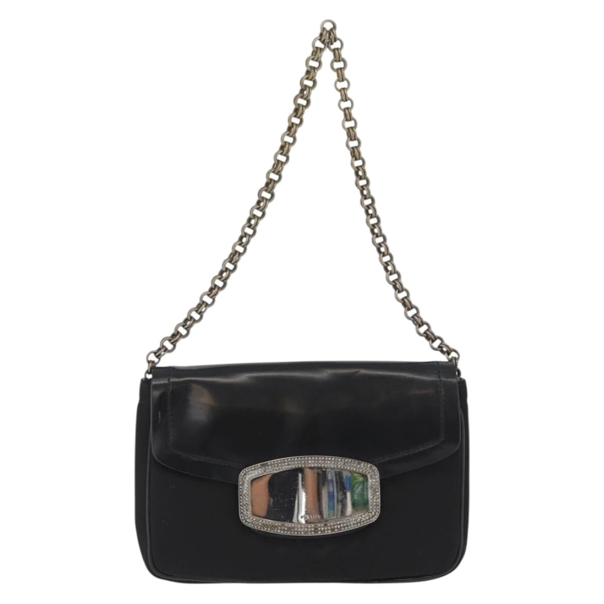 PRADA Chain Shoulder Bag Nylon Black Silver Auth BAZ748A