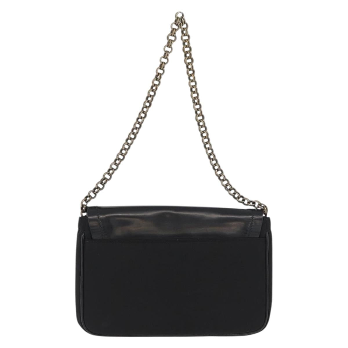 PRADA Chain Shoulder Bag Nylon Black Silver Auth BAZ748A