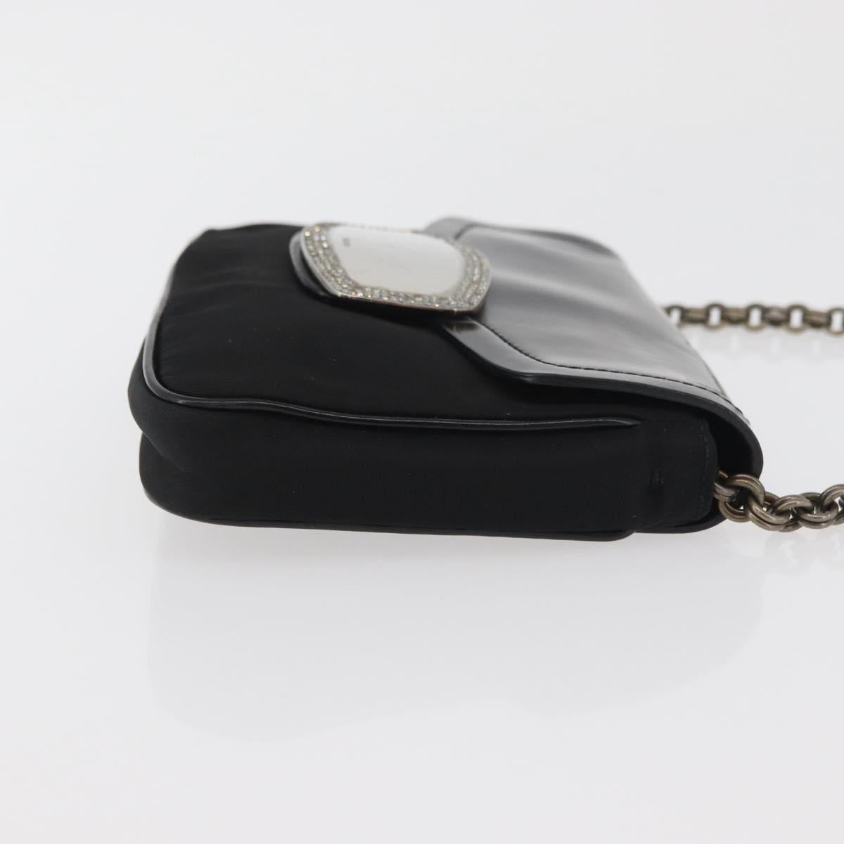 PRADA Chain Shoulder Bag Nylon Black Silver Auth BAZ748A