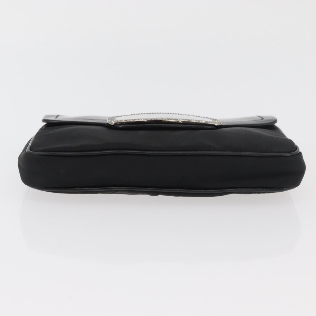 PRADA Chain Shoulder Bag Nylon Black Silver Auth BAZ748A
