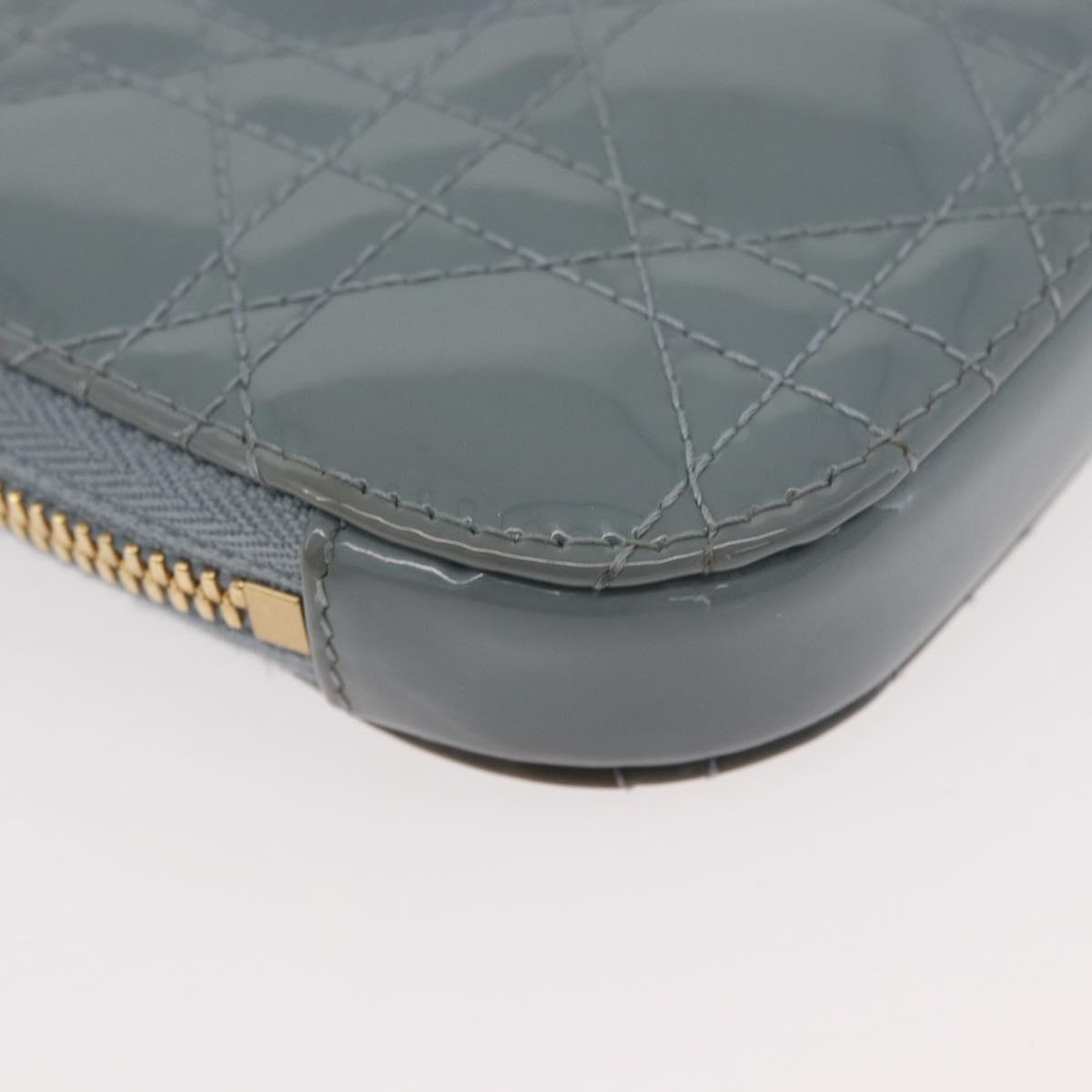 Christian Dior Cannage Chain Phone Pouch Bag Patent 2way Blue Gold Auth BAZ749A
