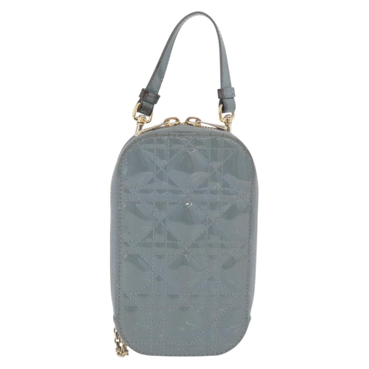Christian Dior Cannage Chain Phone Pouch Bag Patent 2way Blue Gold Auth BAZ749A